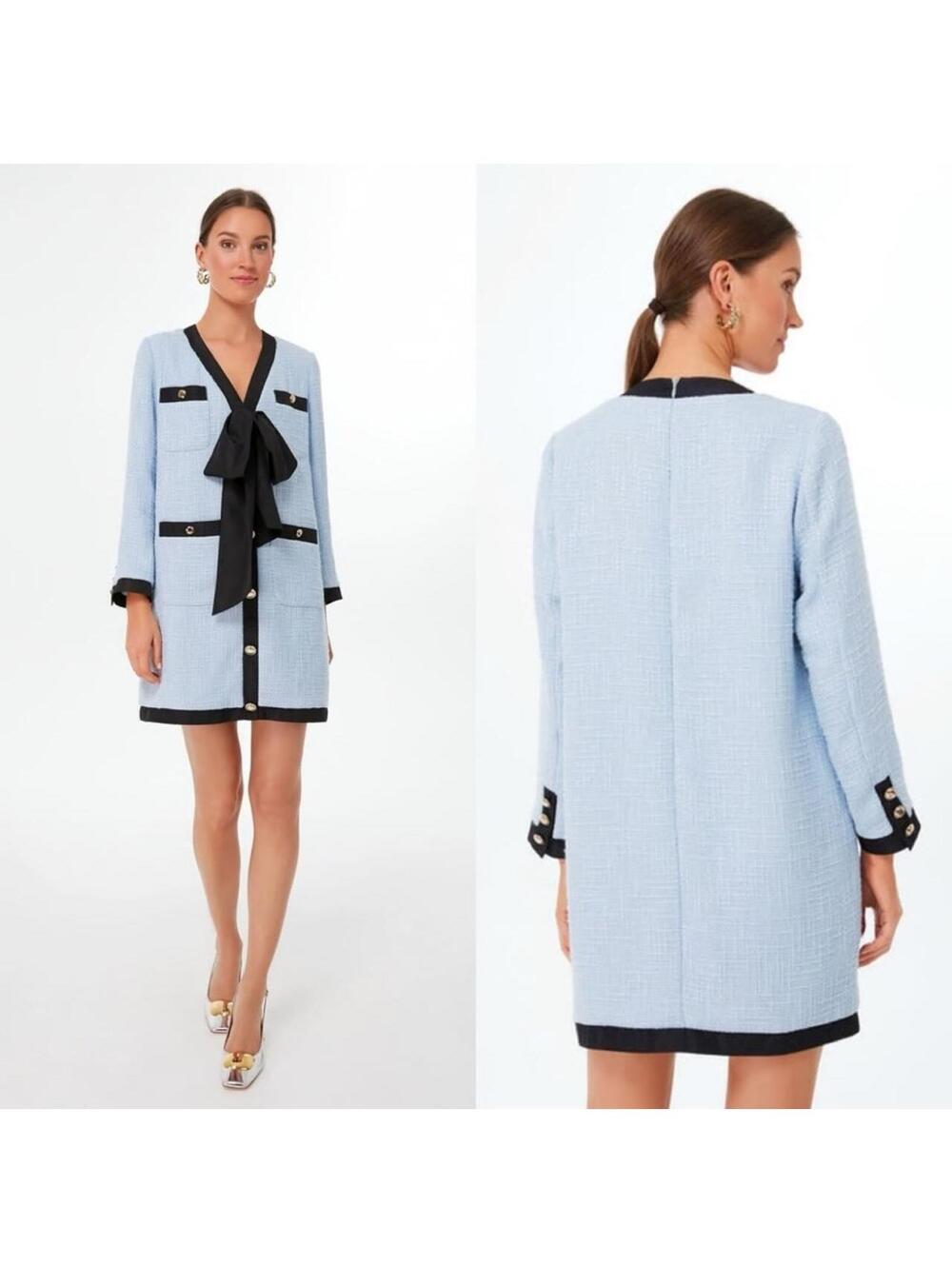 Tuckernuck Pomander Place Light Blue Coco Tweed Bow Dress